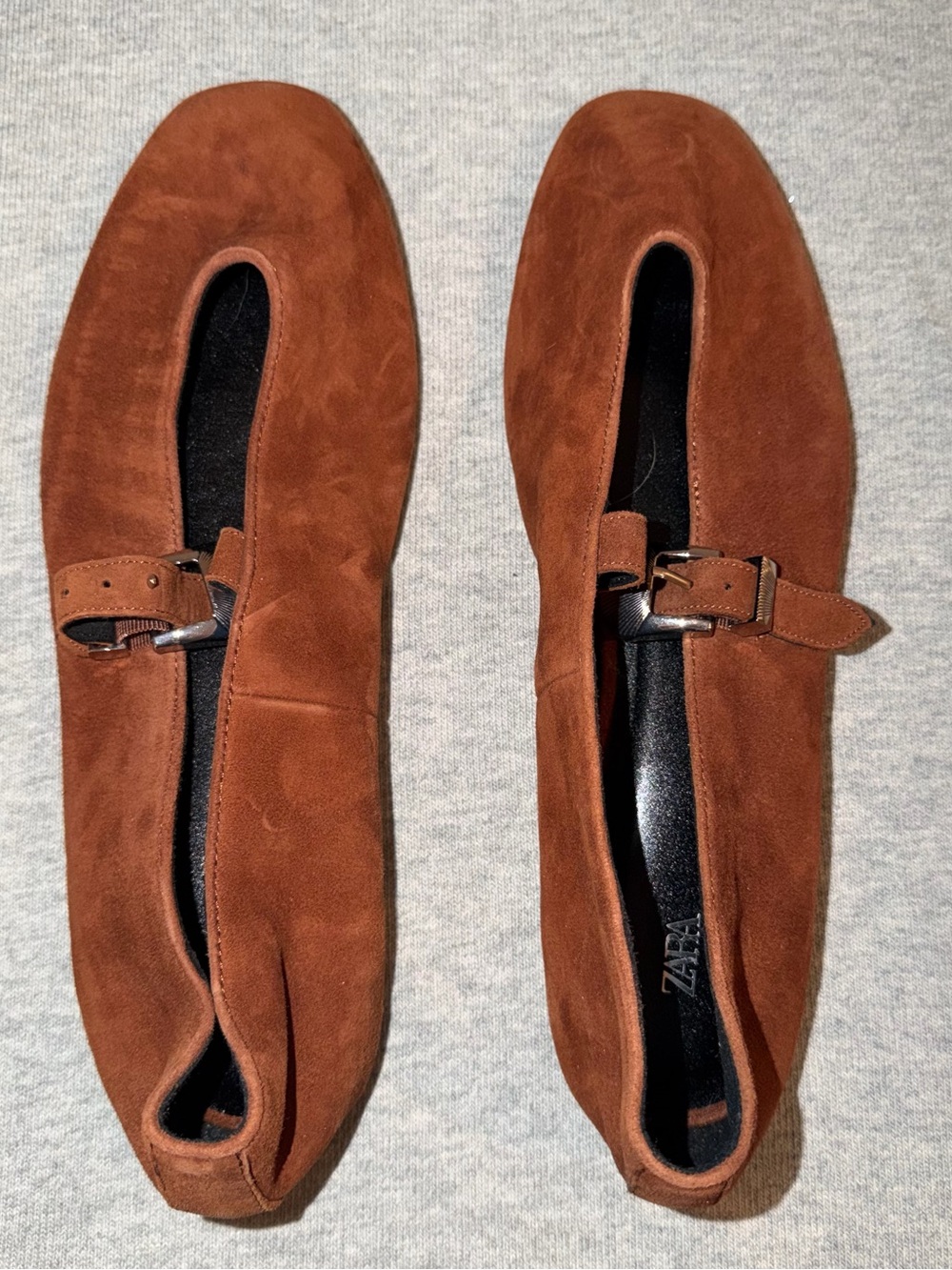 Zara Brown Suede Women’s Slip-On Buckle Flats